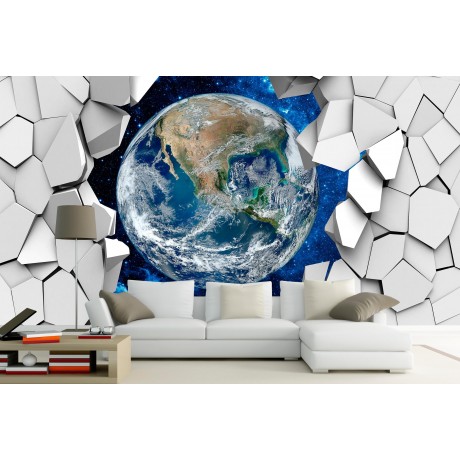 3D Фотообои  3Д  Космос в стене w-41327